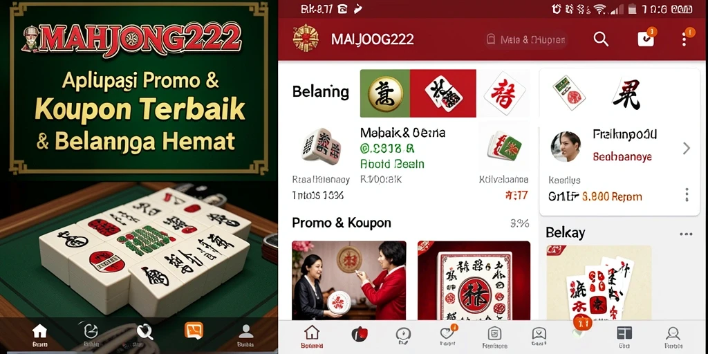 Tampilan antarmuka aplikasi MAHJONG222 dengan berbagai pilihan kupon.