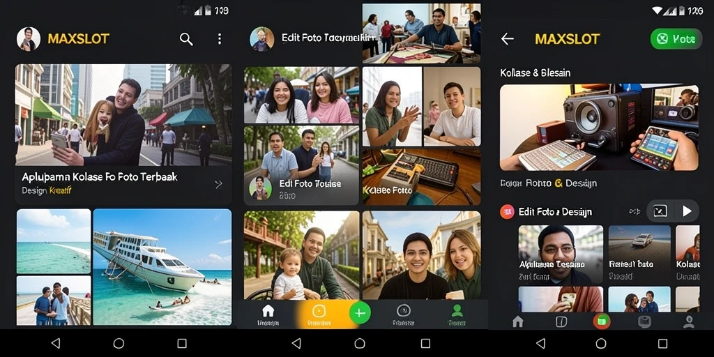 Tampilan antarmuka aplikasi Kolase Foto MAXSLOT yang menarik.