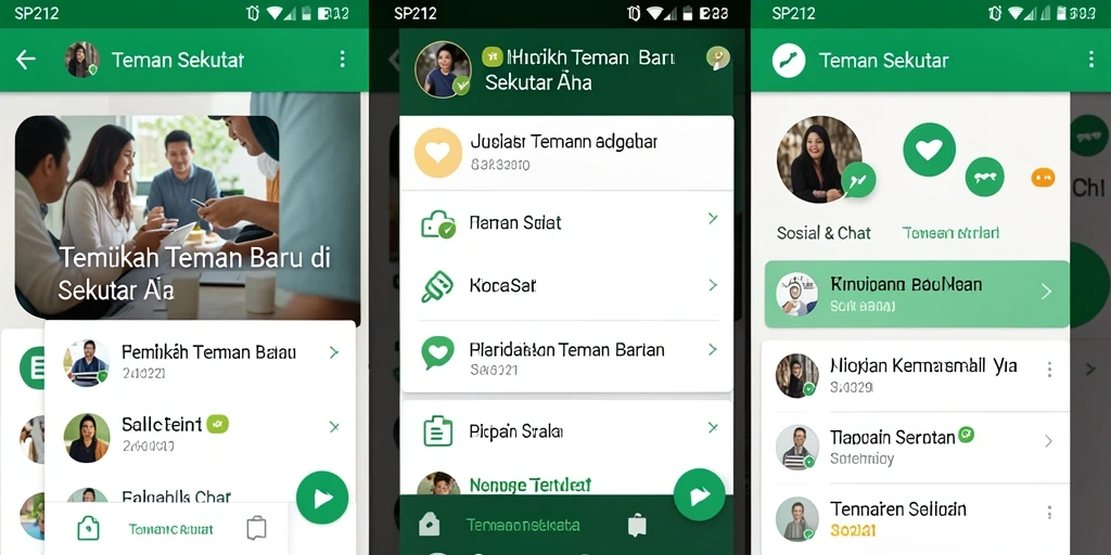 Tampilan antarmuka SP212 yang ramah pengguna untuk mencari teman sekitar.