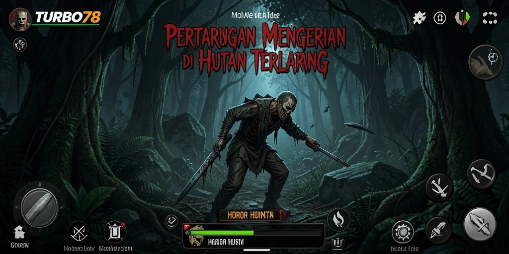 Screenshot menunjukkan suasana mencekam dalam hutan angker di TURBO78.
