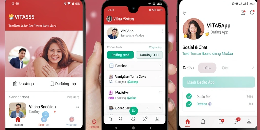 Tampilan antarmuka aplikasi VITA555 yang ramah pengguna untuk kencan online.